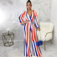 Digital Printed V-neck Jumpsuit