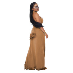 Long Sleeve High Slit Tassel Two Piece Set