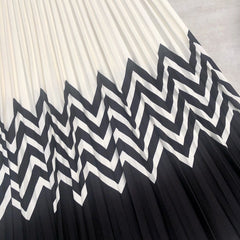 Black White Contrast Skirt Wave Print Pleated Skirt High Waist Drooping Pleated A- line Skirt