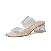 Escarpins d'été transparents mi-épais à talons hauts et cristaux pour femmes