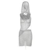 Cutout Knitted Sequined Top High Waist Hip Wrapped Skirt Set