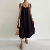 Solid Color Overalls Casual Loose Fitting Wide Leg Trousers Sling Backless Sleeveless Jumpsuit