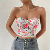 Wrapped Chest Slim Fit Pure Floral with Chest Pad Boning Corset Bra