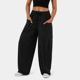 Elastic Waist Pleated Wide Leg Pants High Waisted Trousers Casual Loose Trousers