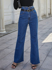 Trendy High Waist Slimming All Matching Stretch Flared Denim Trousers