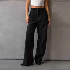 Black Office High Waist Slim Fit Slimming Straight Pants Trousers
