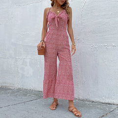 Slim Strap Red Wide Leg Jumpsuit