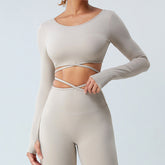 Dünnen Trägern Crossing Langarm Yoga Wear Top Laufen Atmungsaktives Sport-T-Shirt Enges Training