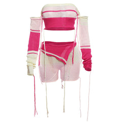 Ensemble haut tube en tricot découpé et short taille haute