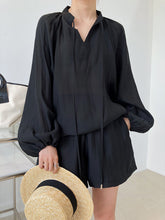 Sports Casual Lace-up Long Sleeve Sun Protection Wide Leg Shorts Suit Two-Piece Set