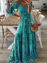 Printed V neck Maxi Dress