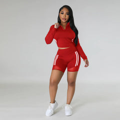 Casual Long Sleeved Topable Bum Lift Shorts Casual Suit