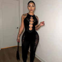 Cutout High Waist Tight Hip Lifting Knitted Jacquard One Piece Trousers