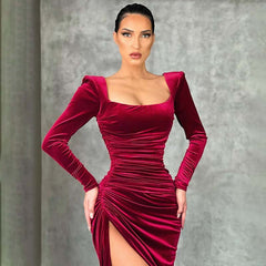 Square Neck Fold High Waist Tuxedo Dress