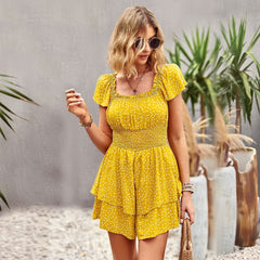 Jumpsuit-Shorts mit eckigem Kragen und Print