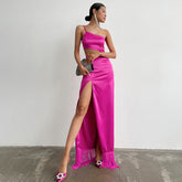 Robe design asymétrique à franges et niche française