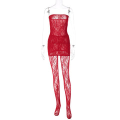 Lace See Through Chest Wrapped Dress Trousers Two Piece Set
