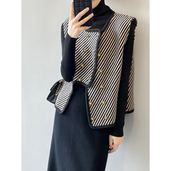 Classic Double Breasted Striped Vest Looseable Jacket