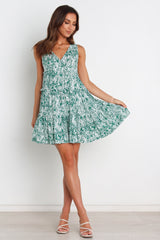 Robe courte sans manches à col en V et dos nu à petites fleurs