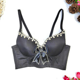 Corset bustier à perles et nœud, corset court à la taille, vêtement d'extérieur enveloppé de diamants, écharpe discrète