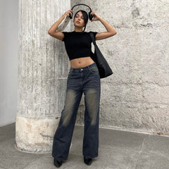 High Street Vibe Retro Distressed Straight-Leg Pants Loose Slimming Wide Leg Denim Trousers
