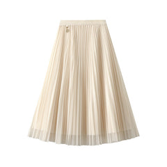 Mesh Pleated Skirt Two Sided Drape Mid Skirt Gauze Skirt