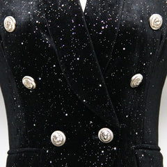 Blazer Starry Sequined Silver Buckle Waist Tight Velvet Small Blazer