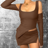 Ensemble haut dos nu et jupe fendue coupe slim