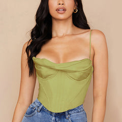 Fall Pile Collar Satin Pleated Camisole Top Boning Corset Boning Corset Bandana