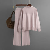 Gestrickter Pullover, einfarbig, hoher Kragen, lockerer, lässiger Pullover, zweiteiliges Set