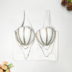 Corset court à armatures avec chaîne en strass et perles