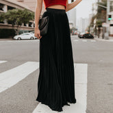 Elegant Pleated Mopping Solid Color Wide Hem Skirt