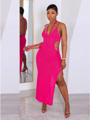 Halter Cropped Outfit Spaghetti Straps Knitted Dress Backless Beach Knitted Dress