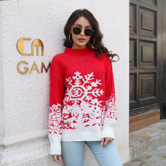 Weihnachtspullover Schneeflocke Jacquard Laterne Ärmel Lose Strickwaren Pullover