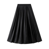 Double Sided Artificial Silk Long Skirt Draping High Waist Slimming Pleated A line Skirt Maxi Dress