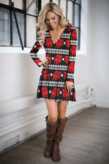 Dress Deep V Plunge Printed A line Christmas Casual Dress