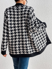 Contrast Color Houndstooth Cardigan Coat Knitted Sweater