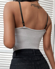 Bow Lace Stripes Solid Color Sling Slim Top