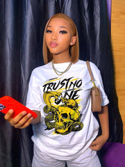 Top Loose Top Cartoon Printed T shirt round Neck Short Sleeve T shirt