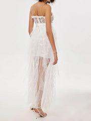 Mesh Stitching Strap Lace See through Wedding Dress Wedding Dress