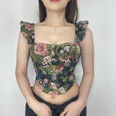 Retro Embroidered Strap Vest Niche Chic Floral Short Slim Top