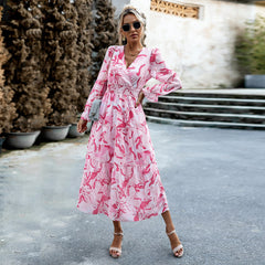 Printed V neck Dress Casual Dress