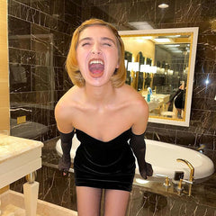 Trendy off-Neck Slim-Fit All-Match Slimming Sheath Dress Opera Glove