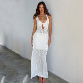 Strandkleid, einfarbig, gestrickt, ausgehöhlt, Ausschnitt, Strand-Bikini-Bluse, Sonnenschutz, rückenfrei