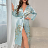 Ice Silk Pyjamas Hotel Badezimmer Spitze Bademantel Atmungsaktive Dünne Kirsche Print Langarm Nachthemd