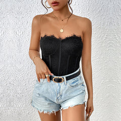 Cross Mirror Black Boning Corset Wrapped Chest Jumpsuit