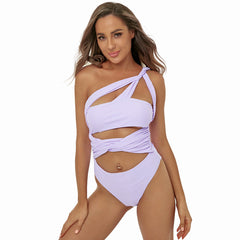 Swimsuit Solid Color One Piece Bikini One Shoulder Hollow Out Cutout Backless Swimsuit