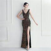 Buntes Pailletten-Maxikleid mit Pailletten für Abschlussball, Party und Abend