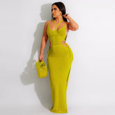 Neckholder-Crop-Outfit Spaghettiträger Strickkleid Rückenfreies Strand-Strickkleid