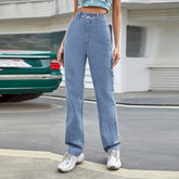 Jean large coupe droite ample taille haute pantalon slim taille haute